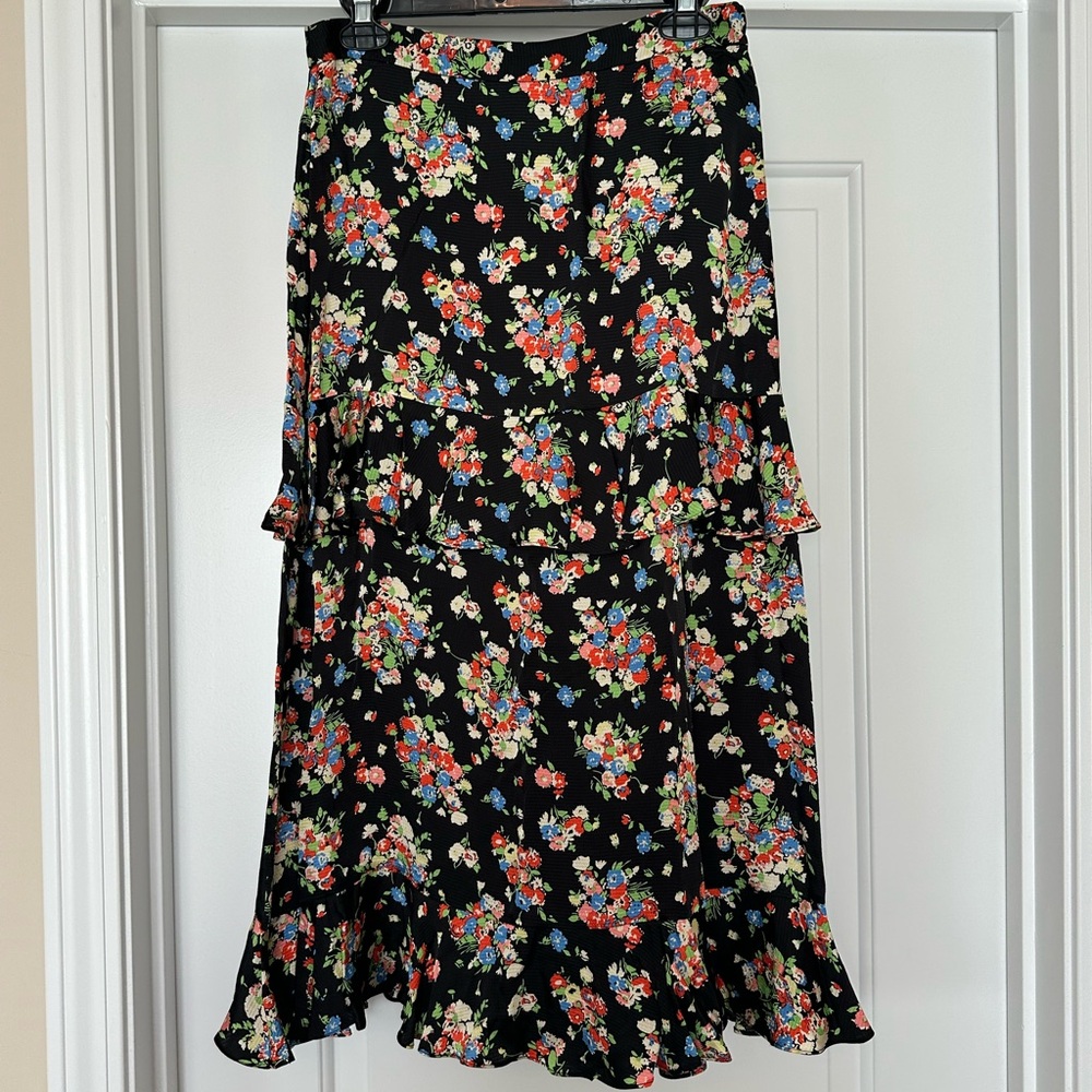 Boden Black Floral A-Line Tiered Skirt -Size US6, UK10